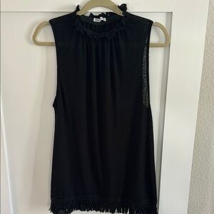 Zara Black Ruffled and Fringe Sleeveless Blouse.